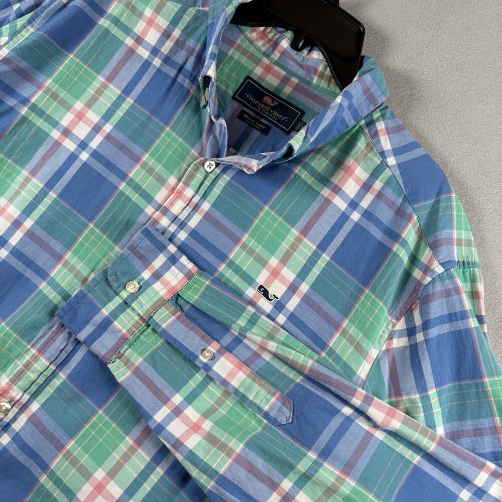 Vineyard Vines Men's XL Tucker Shirt Blue Green Plaid Long Sleeve Whale Logo